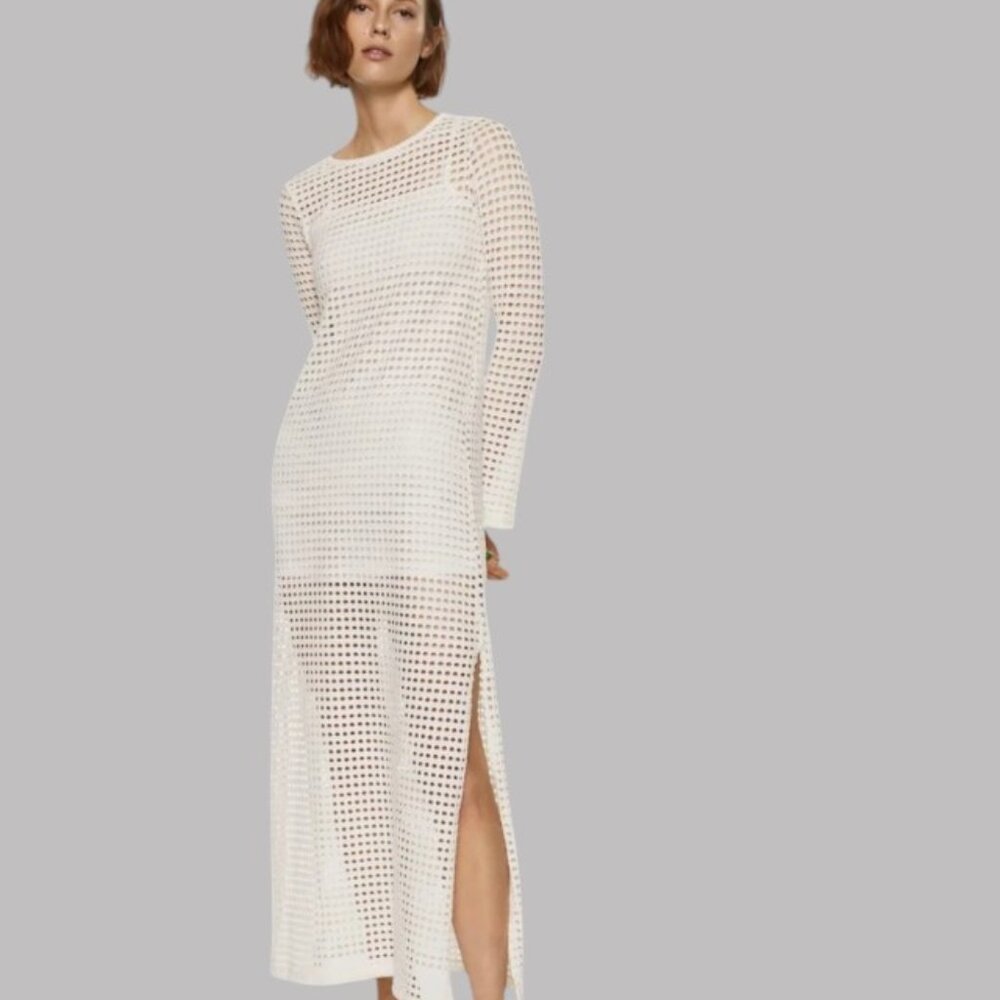 Mango Long Sleeve Openwork Crochet Dress